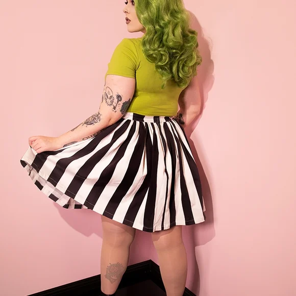 Vixen by Micheline Pitt GHOST SWING SKIRT IN BLACK & WHITE STRIPES BNWT - Picture 3 of 7